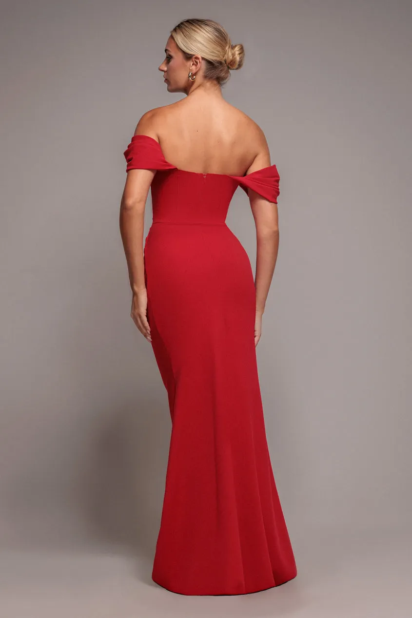Goddiva DR4700 Diamante Heart abito maxi rosso scollato