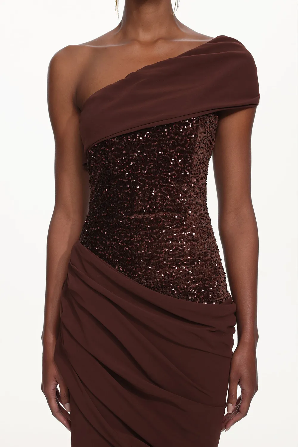 Bella Barnett Naleza abito maxi marrone paillettes