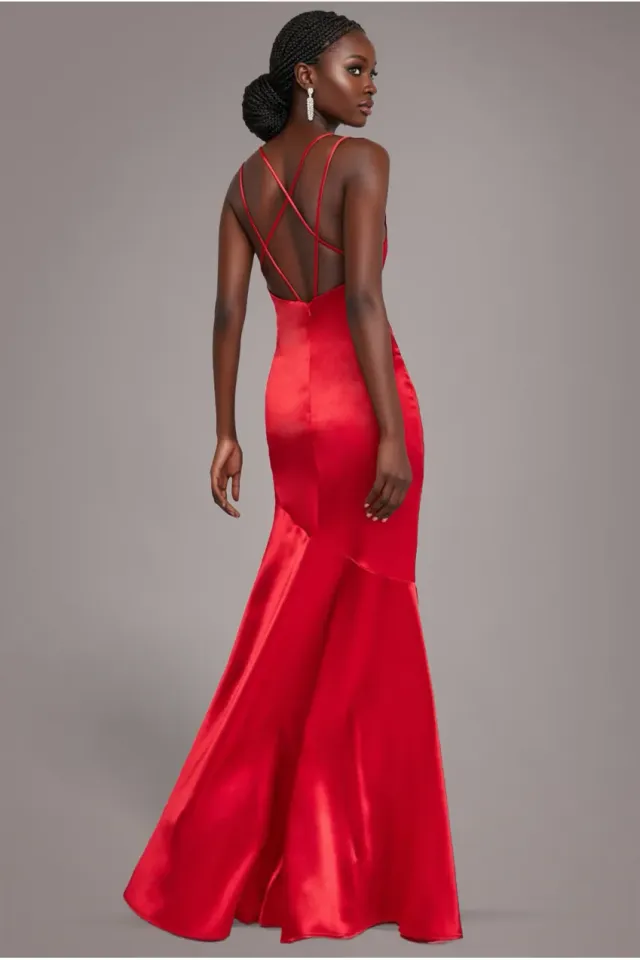 Goddiva Cowl Neck DR2113 abito maxi rosso satin 10