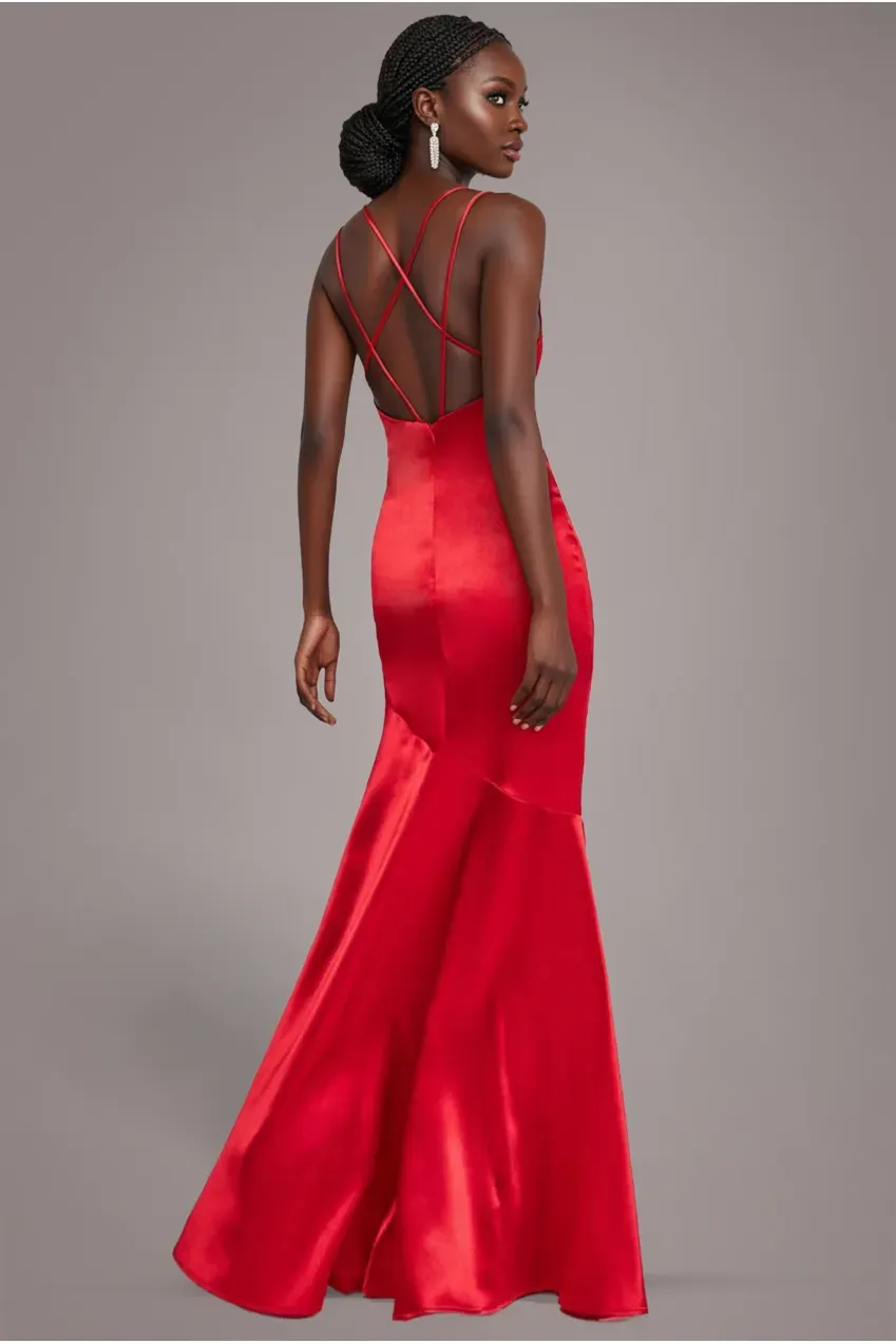 Goddiva Cowl Neck DR2113 abito maxi rosso satin 10
