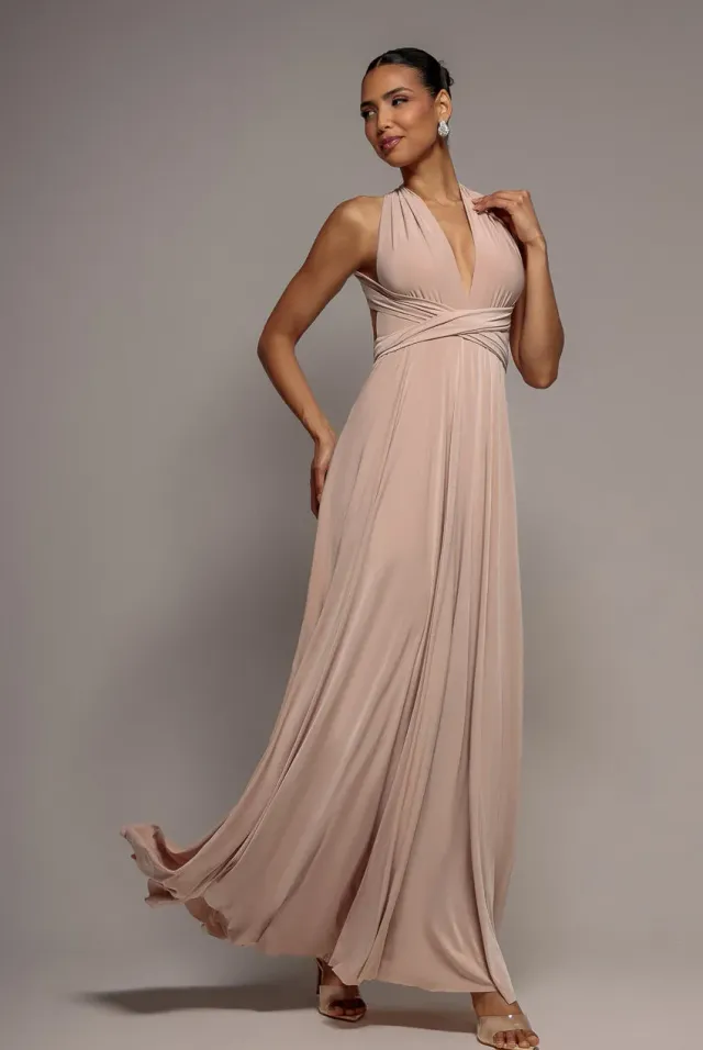 Goddiva Multiway Tie-Up abito maxi rosa polvere