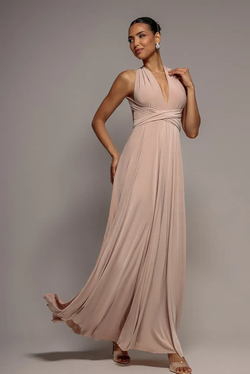 Goddiva Multiway Tie-Up abito maxi rosa polvere