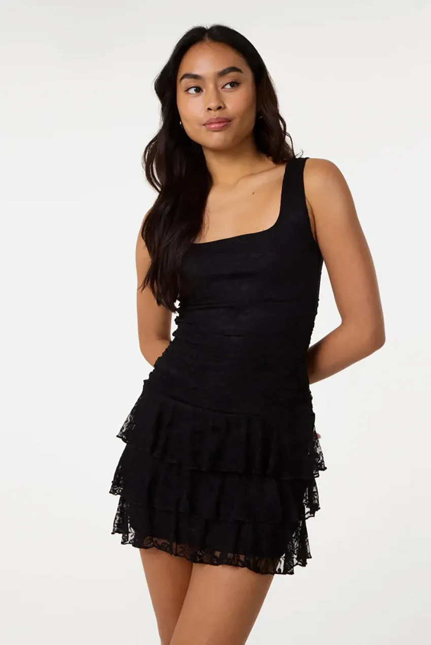 Pink Vanilla Lace Square Neck abito mini nero scollo quadrato