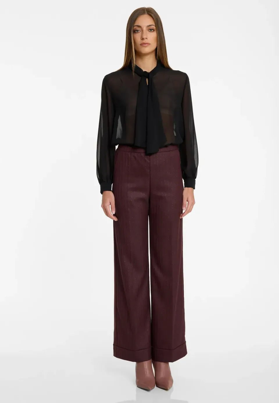 Ana Alcazar Adena pantaloni gessati bordeaux larghi