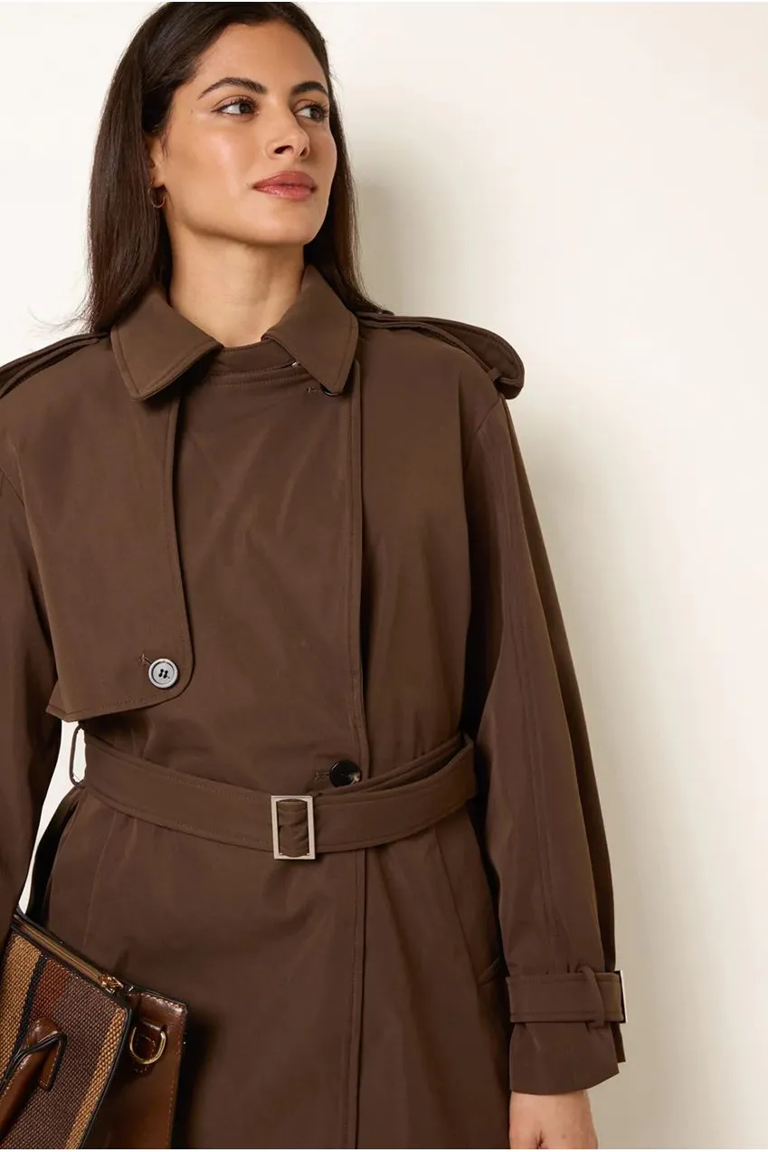Goddiva Blue Vanilla Trench Corto Cioccolato con cintura