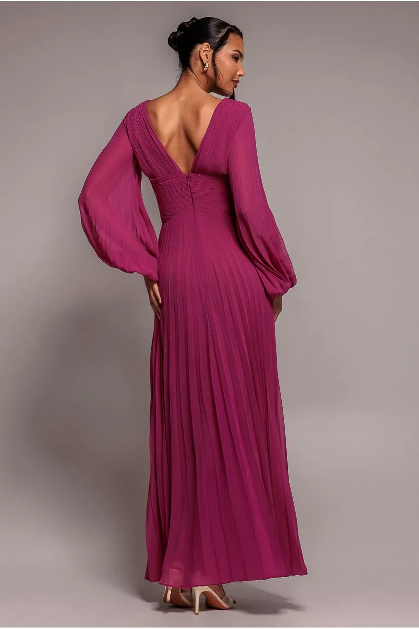 Goddiva Balloon Sleeve abito maxi magenta in chiffon