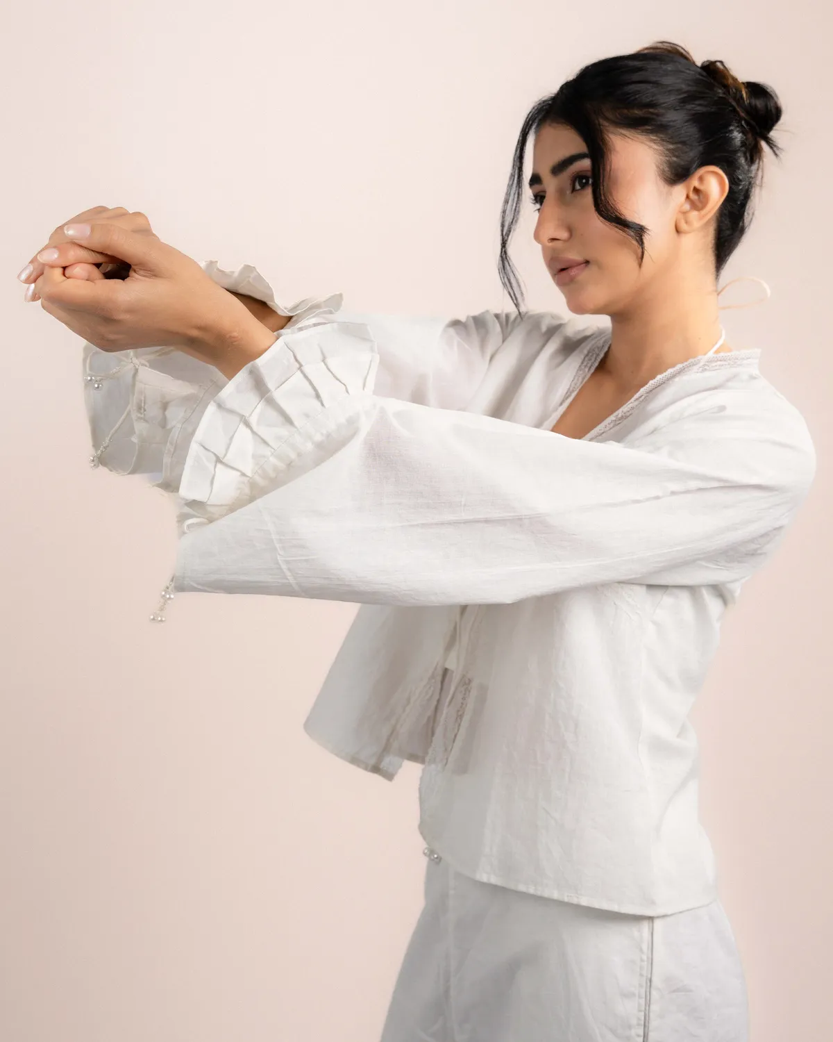 Our Dve Lior Tube Top Top bianco cotone 2 pezzi scollo V