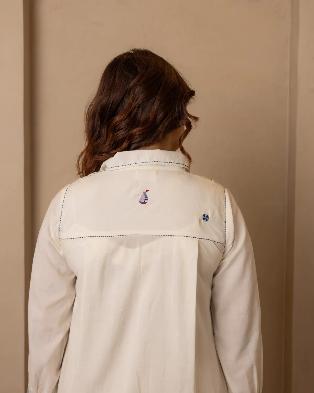 Our Dve Sage Vestito beige poplin lungo 54" smock