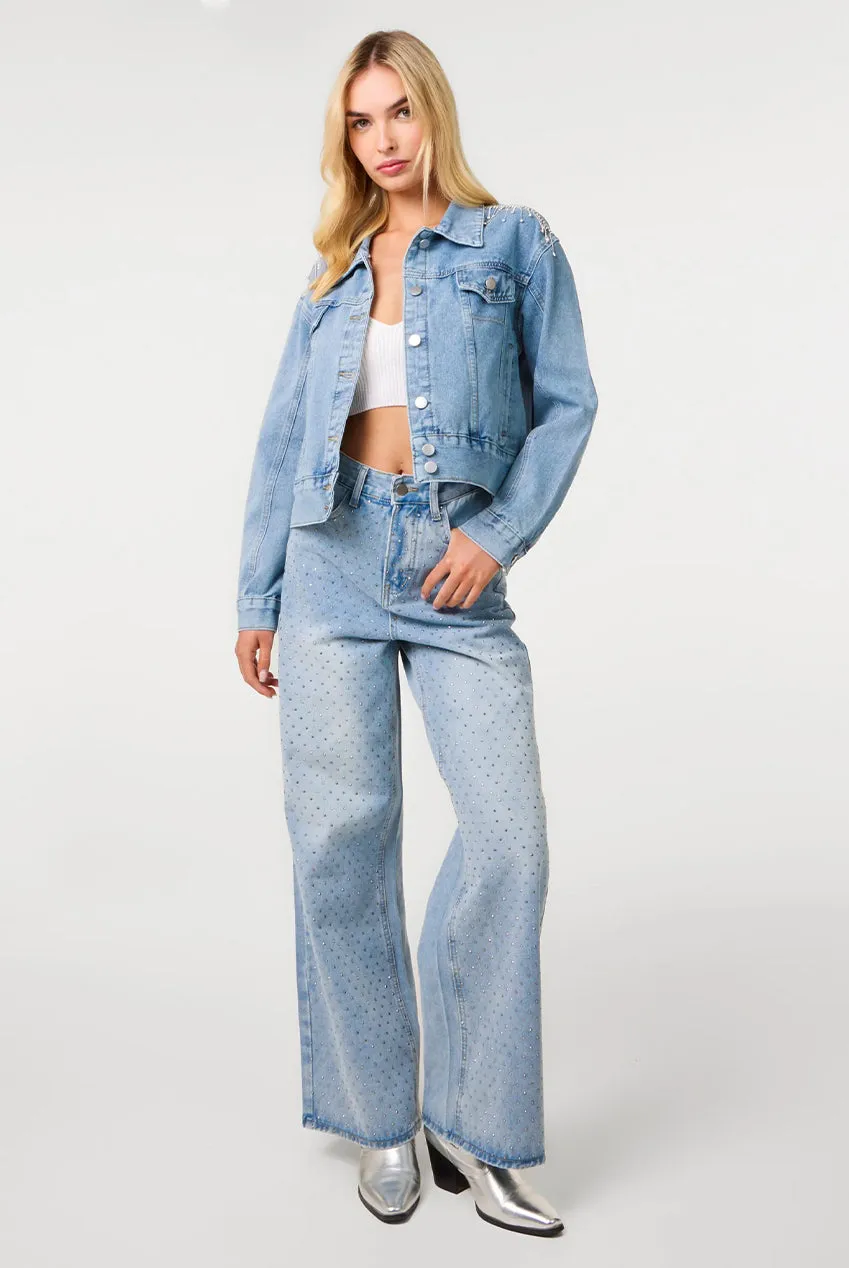 Pink Vanilla giacca jeans denim blu nappine spalle