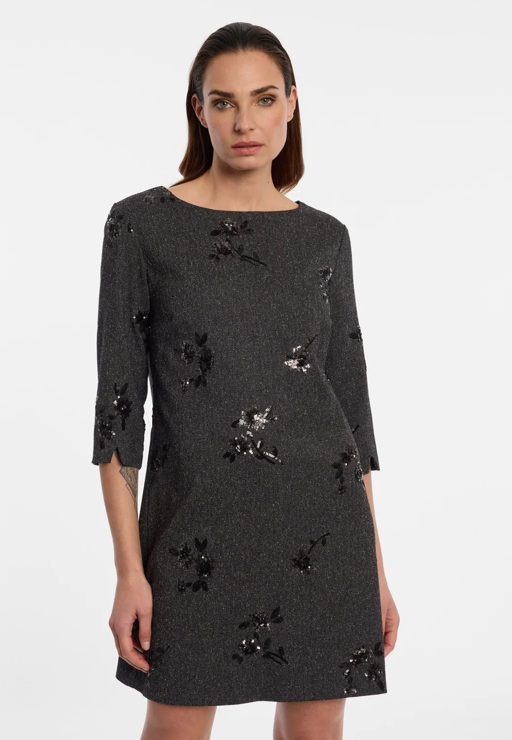 Ana Alcazar Enlires tunica tweed antracite paillettes
