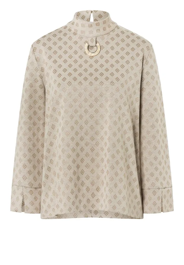 Ana Alcazar Hemmea top collo alto beige a quadri