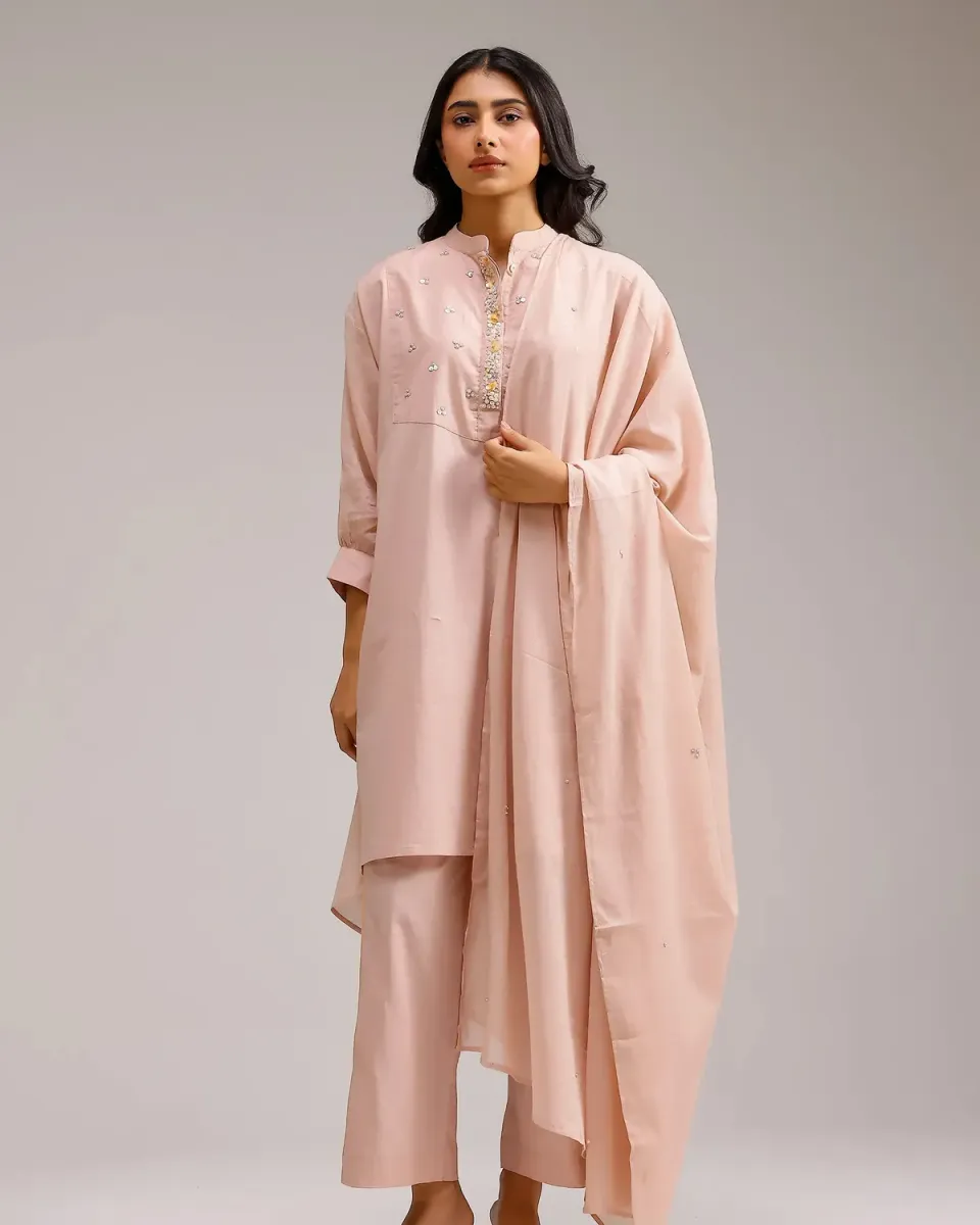 Our Dve Grace Dupatta sciarpa rosa cotone paillettes
