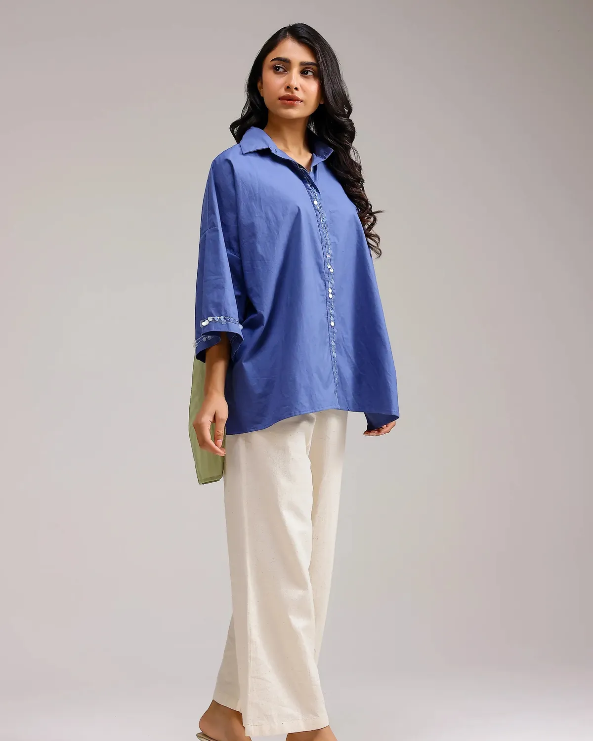 Our Dve Dune Flow camicia blu verde righe
