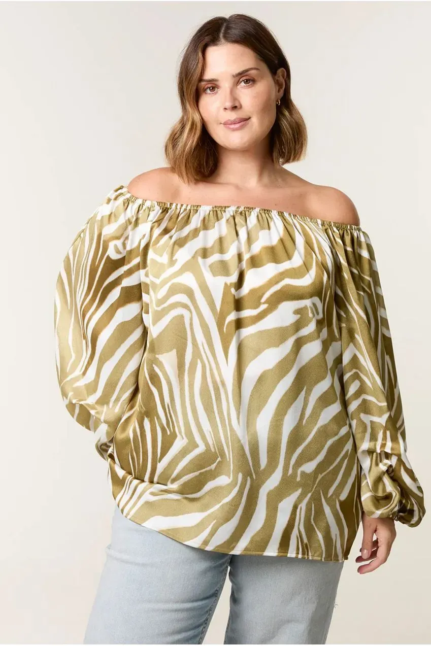 Goddiva Blue Vanilla Zebra top curvy kaki 18/20 satinato