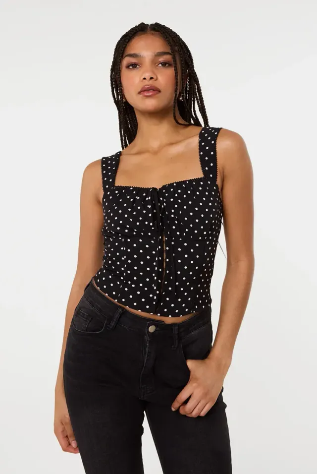 Pink Vanilla Polka Dot Hook And Eye crop top pois nero