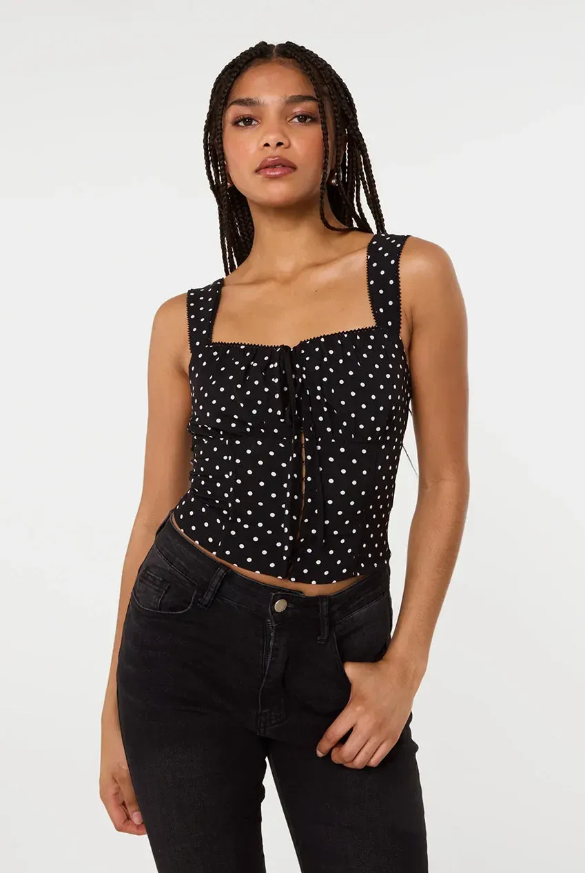 Pink Vanilla Polka Dot Hook And Eye crop top pois nero