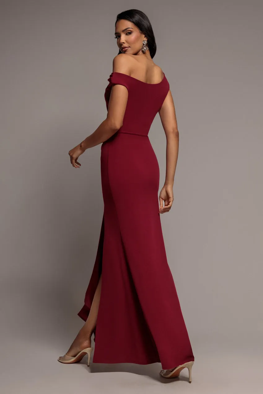 Goddiva One Shoulder Split maxi abito bordeaux scuba