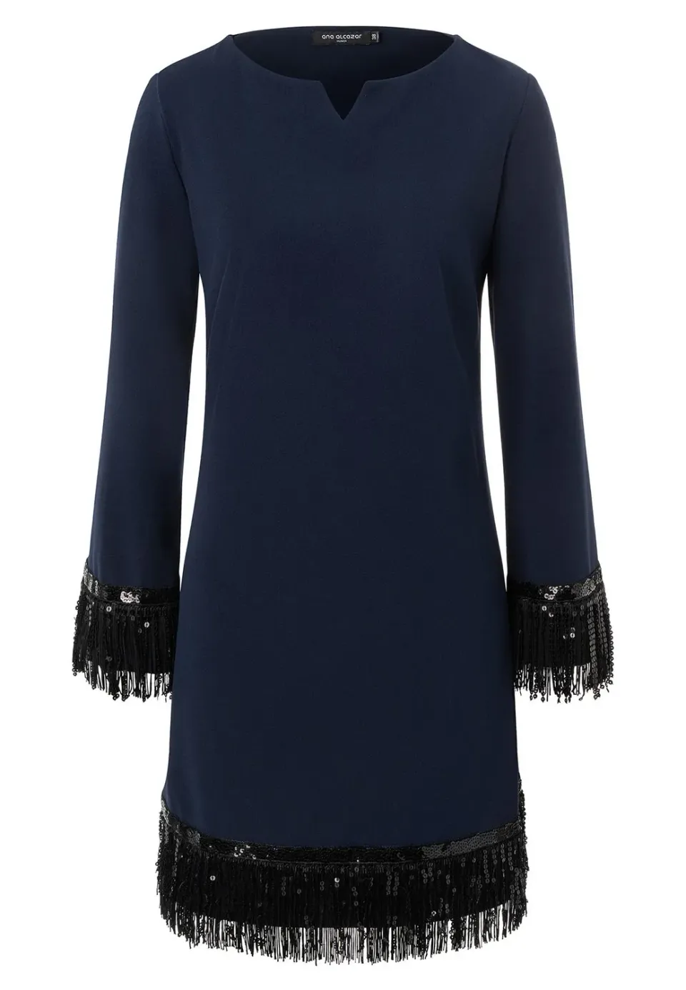 Ana Alcazar Imones abito frange blu linea A paillettes