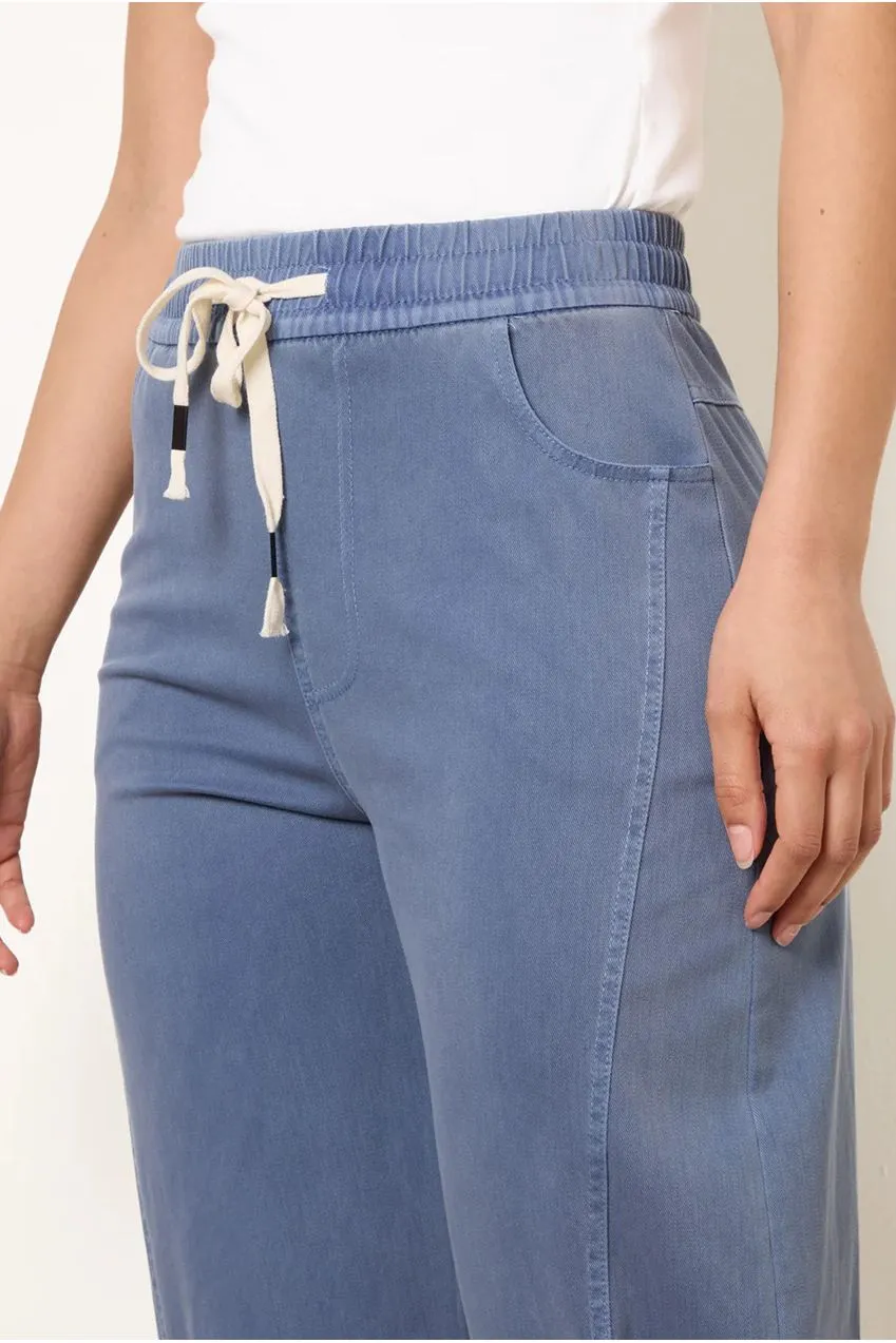 Blue Vanilla pantaloni denim chiaro vita elastica con fiocco
