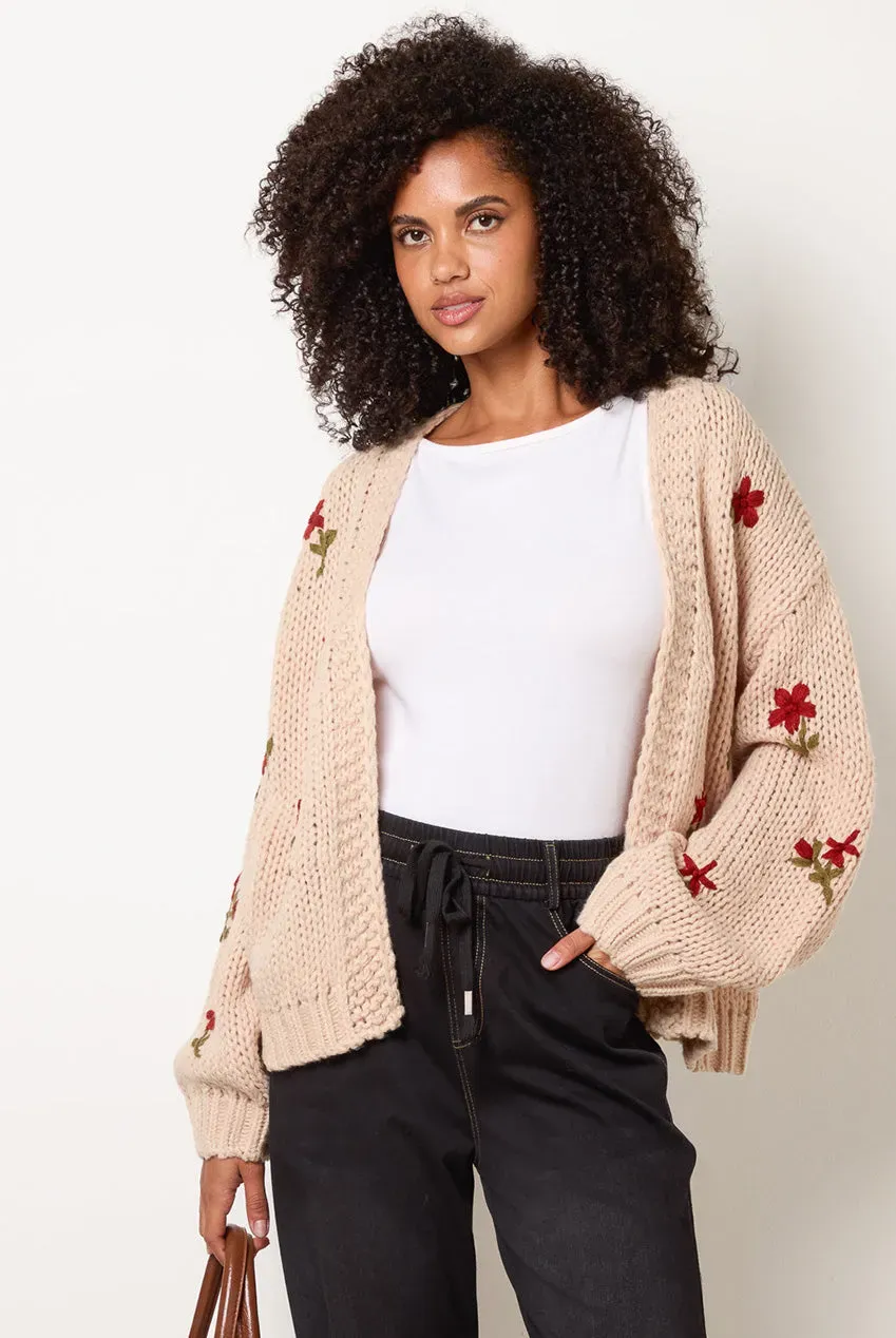 Blue Vanilla Flower Embroidery cardigan pietra