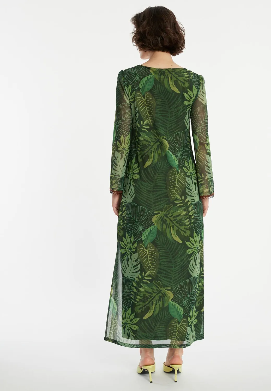 Ana Alcazar Ziesa abito caftano lungo verde jungle