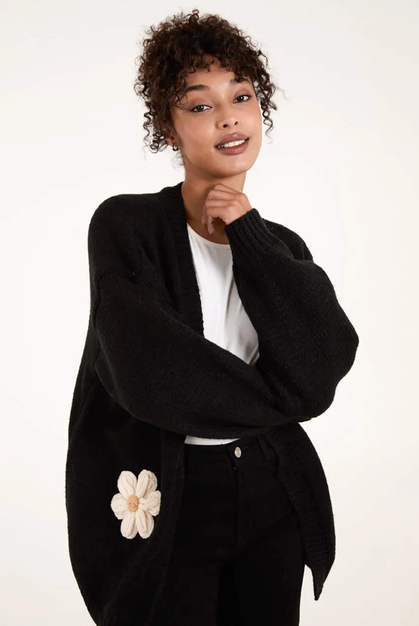 Blue Vanilla cardigan margherite nero oversize manica lunga