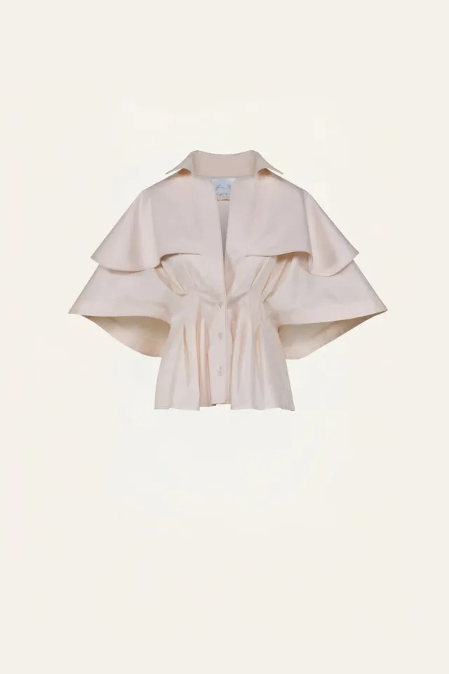 Johanna Ortiz Suspiro Gaucho top cotone ecru volant