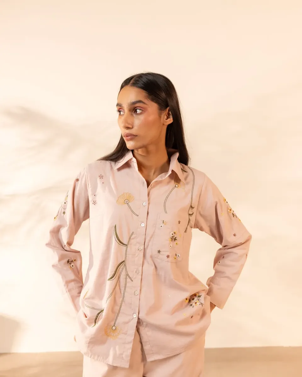 Our Dve Tangerine Apricot camicia rosa cotone patch