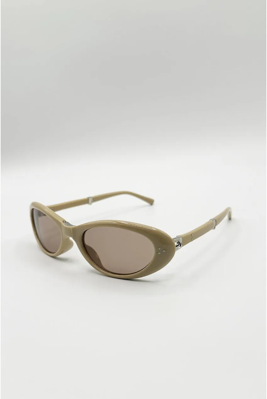 SVNX occhiali da sole ovali beige pieghevoli UV400