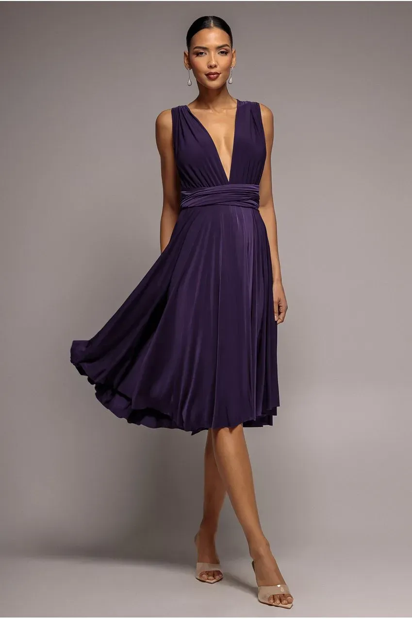 Goddiva Soft Touch abito midi melanzana multispalla