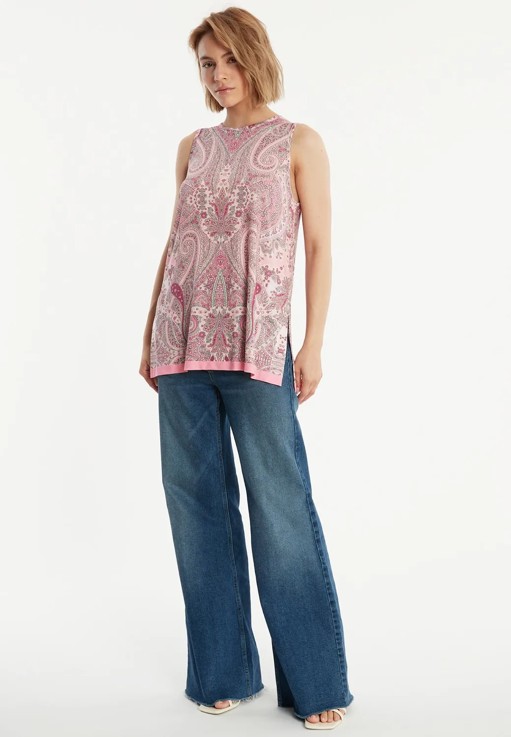 Ana Alcazar Zipola top lungo jersey paisley rosa