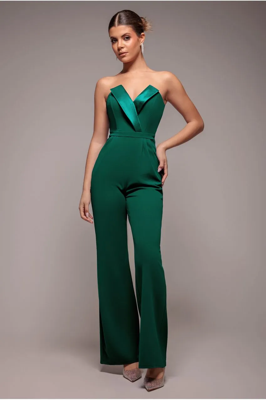 Goddiva Tuta Scuba Verde Smeraldo Collo Satin