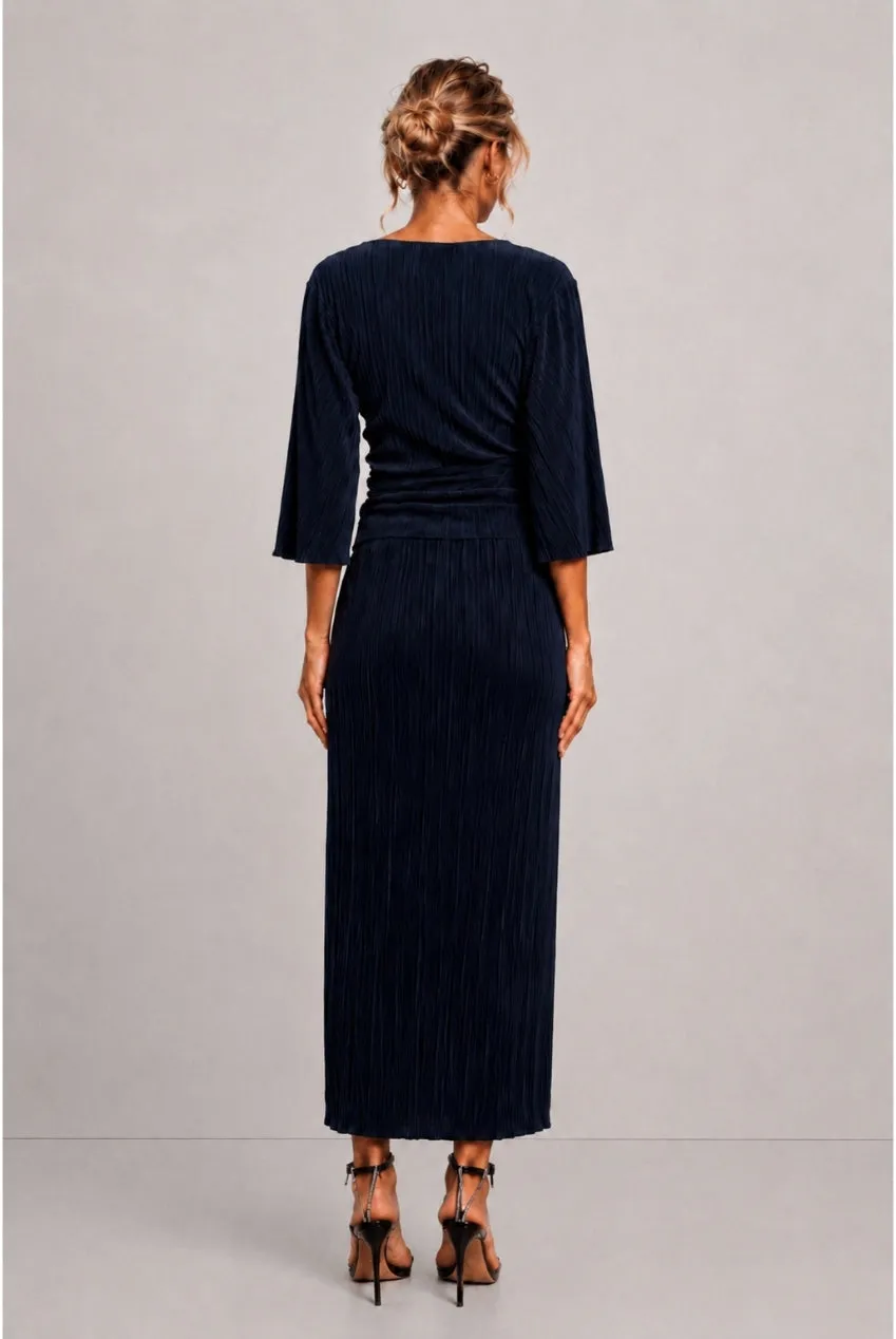 Honor Gold Julia Wrap top navy plissettato manica ad angelo