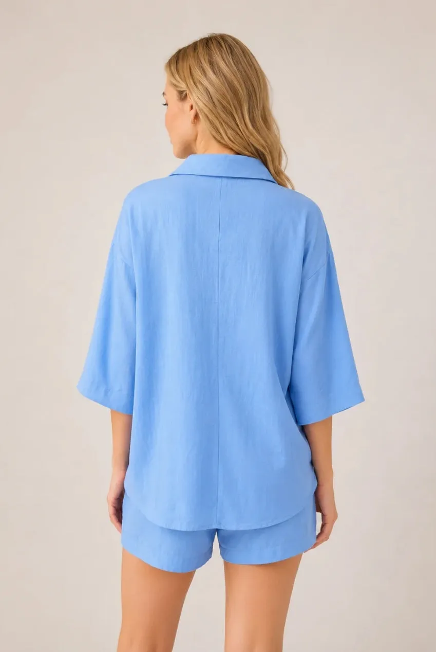 Avinci AV-1821 pantaloncini corti blu effetto lino vita elastica