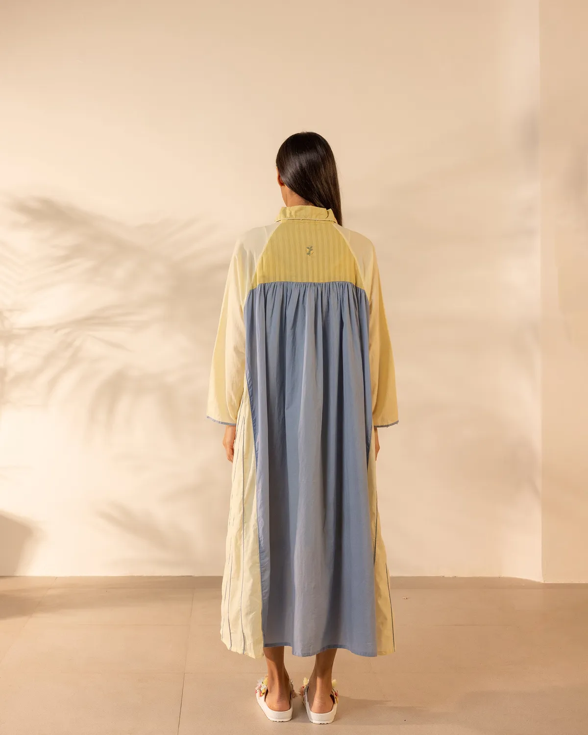Our Dve Mango Mist abito cotone blu giallo taglia unica