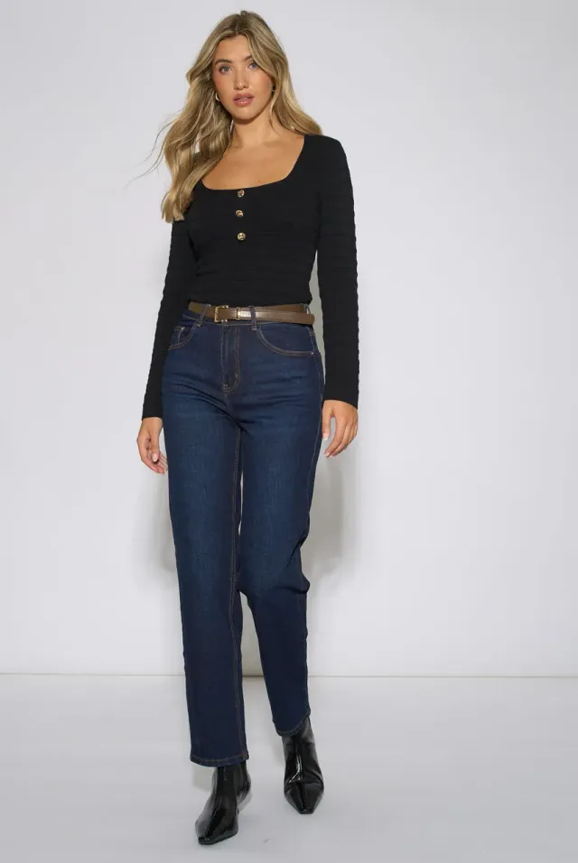 Gini London Indigo Mid Rise Straight Leg jeans indaco