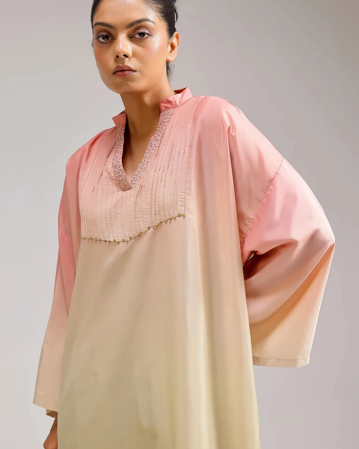 Our Dve Saanjh Fade Crepe kurta set rosa verde 3 pezzi