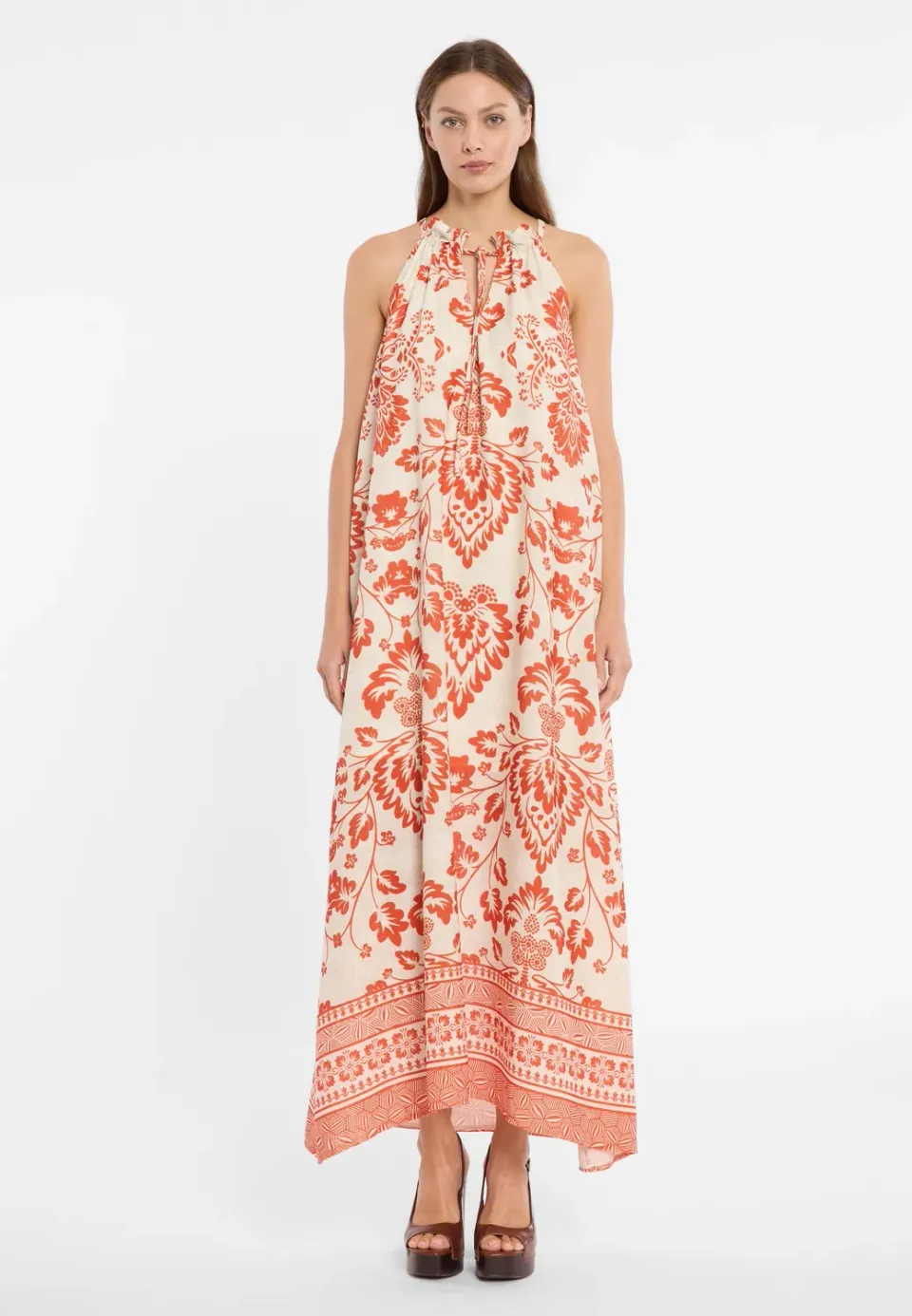Ana Alcazar Dorena abito maxi floreale arancione