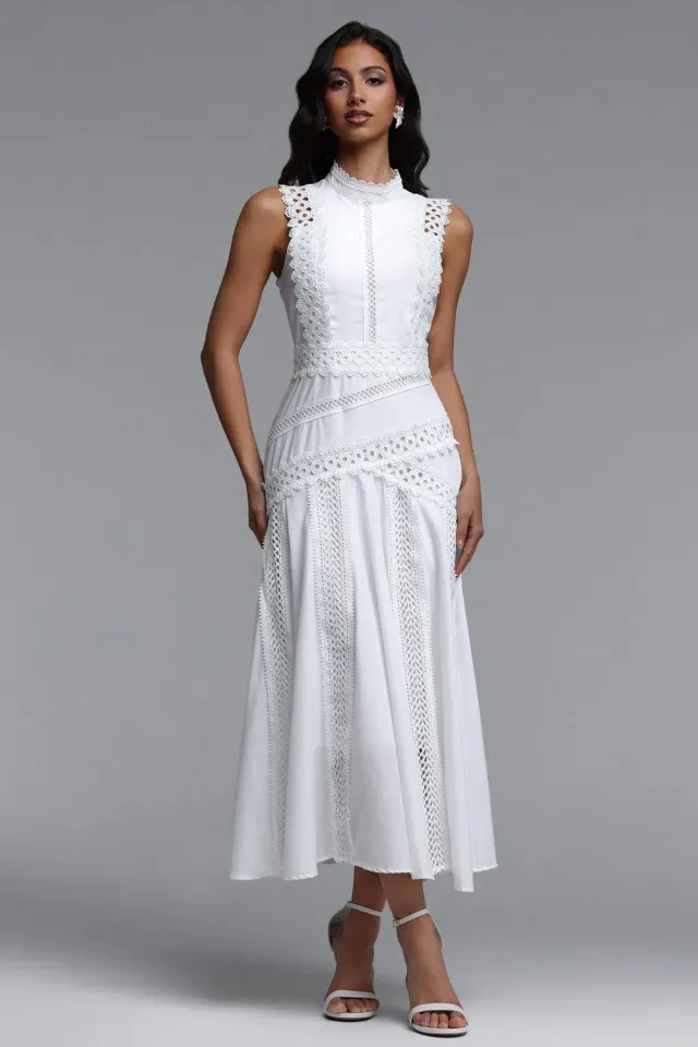 Bella Barnett Inez Resort abito maxi bianco smanicato