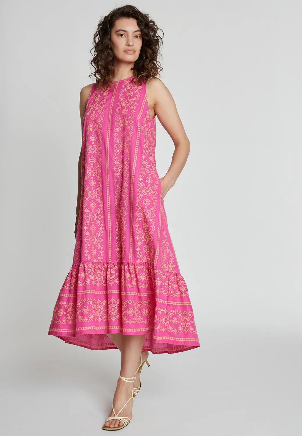 Ana Alcazar Kadeli abito midi rosa ricamato