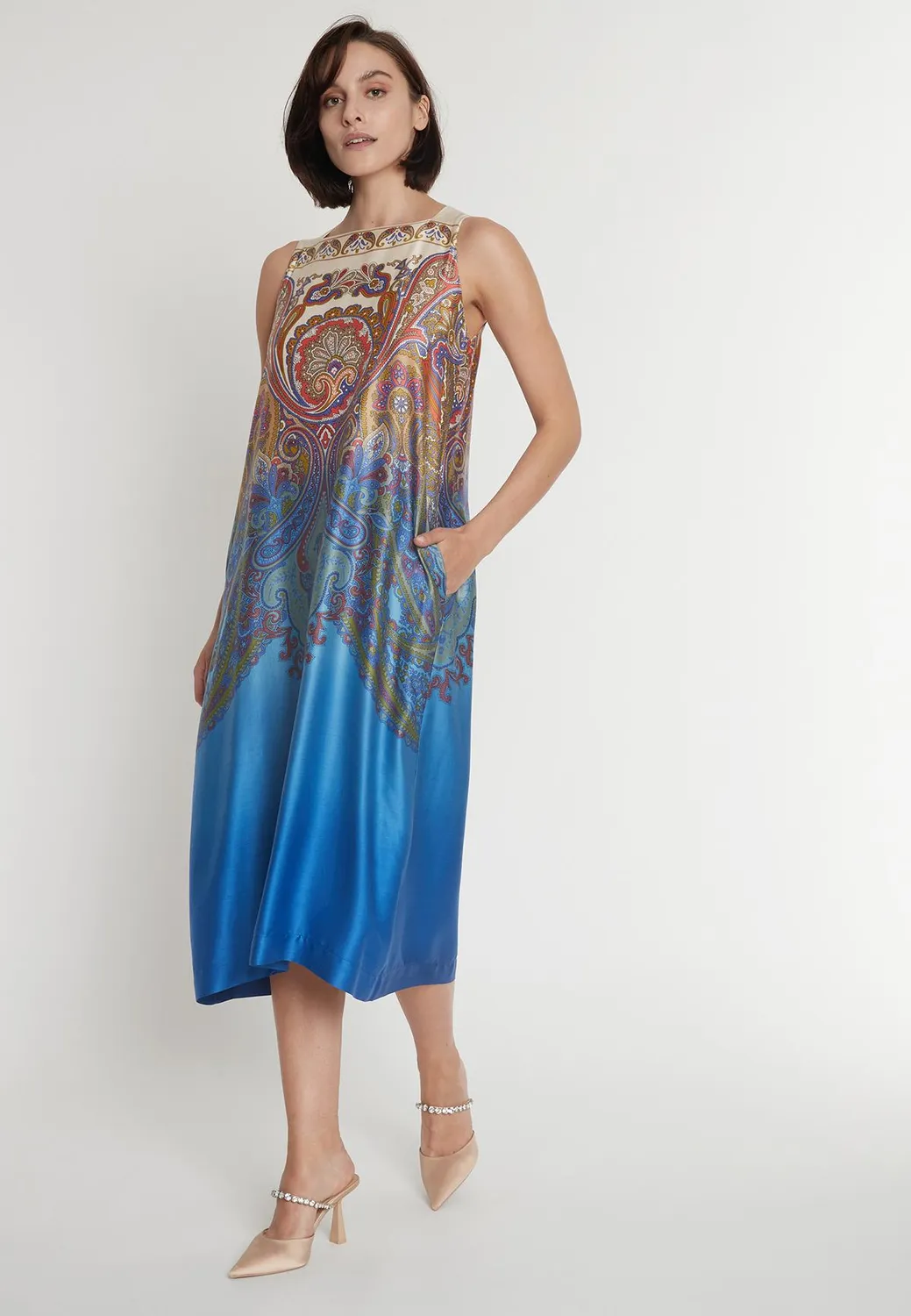 Ana Alcazar Pamita abito midi raso blu paisley