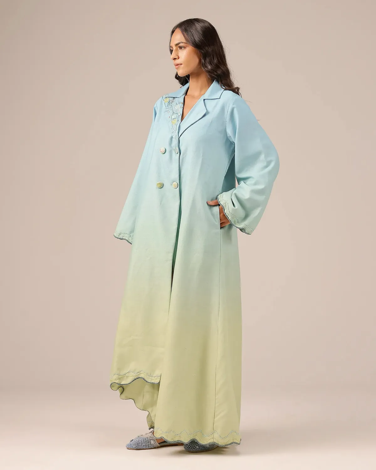 Our Dve Breeze Pop abito lino sfumato azzurro verde