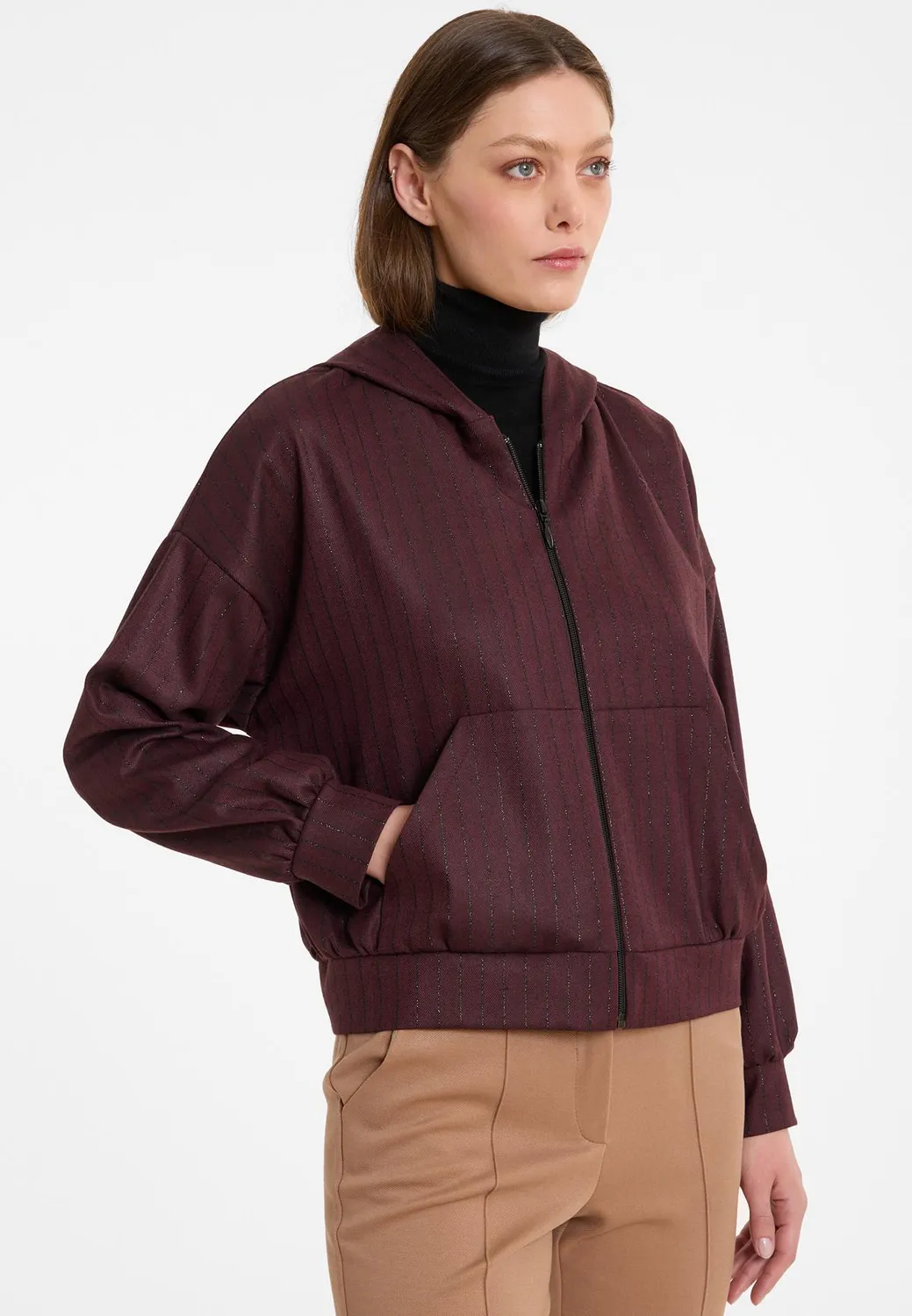Ana Alcazar Adea giacca blouson bordeaux gessata