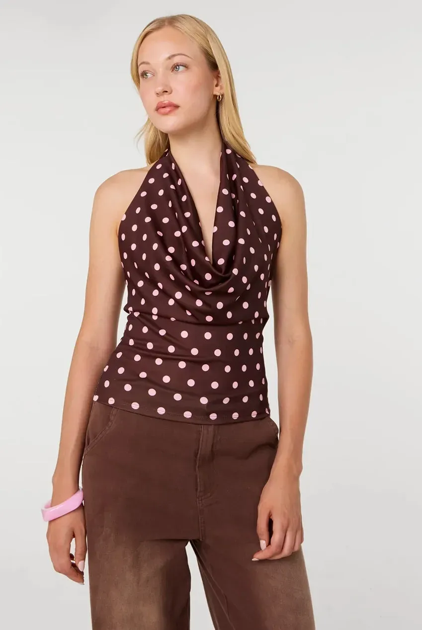 Pink Vanilla Polka Dot Top Cioccolato Scollo Cowboy