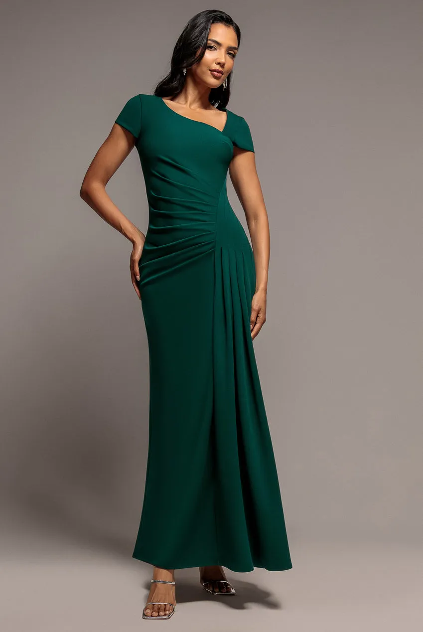 Goddiva Cap Sleeve Pleated abito lungo verde smeraldo scuba