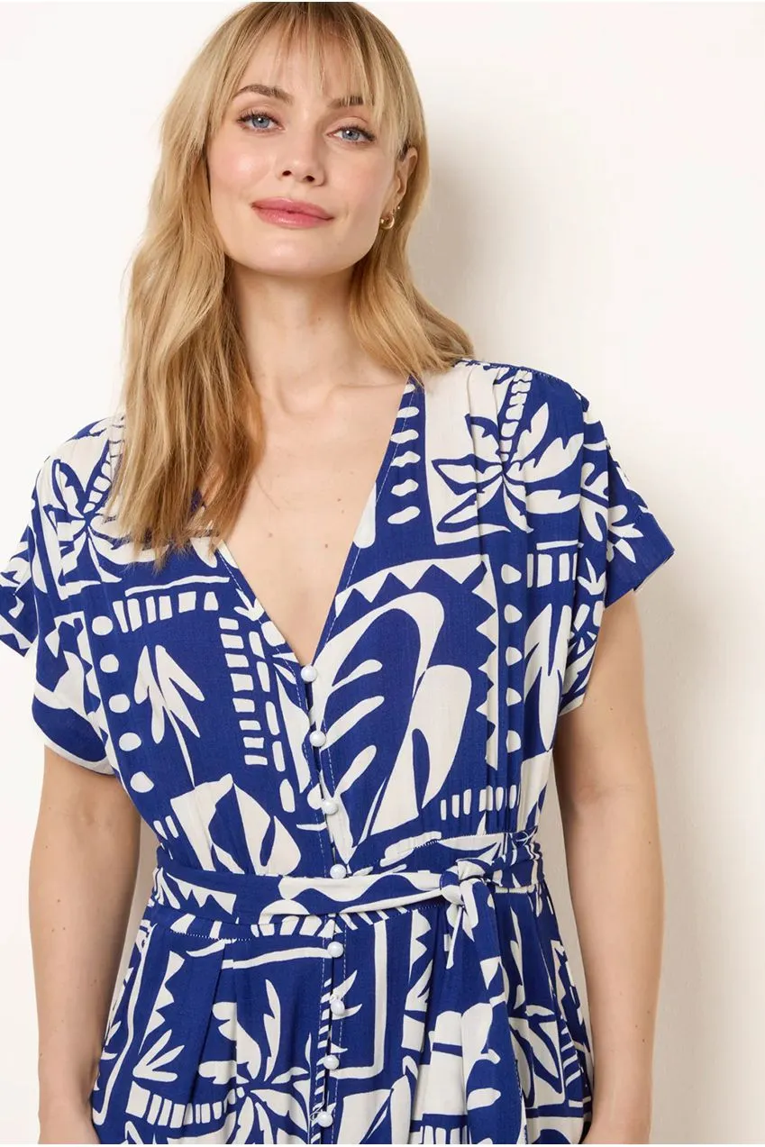 Blue Vanilla abito maxi blu royal stampa tropicale