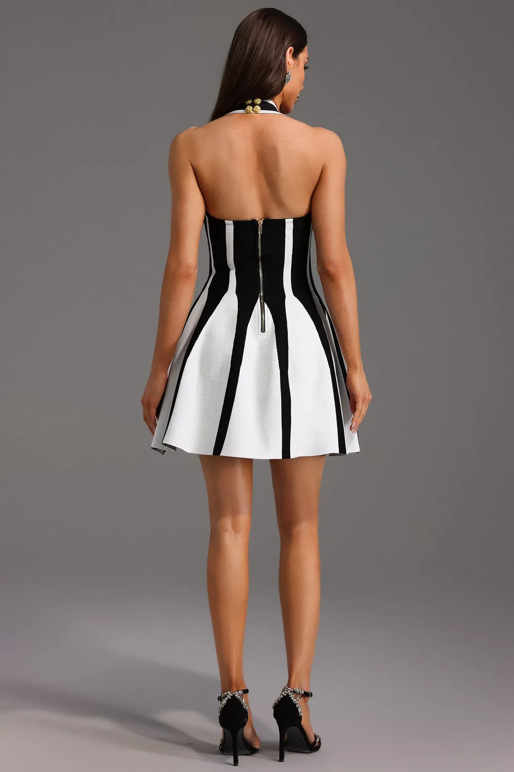 Bella Barnett Eudora Abito Mini Nero Bianco Halter