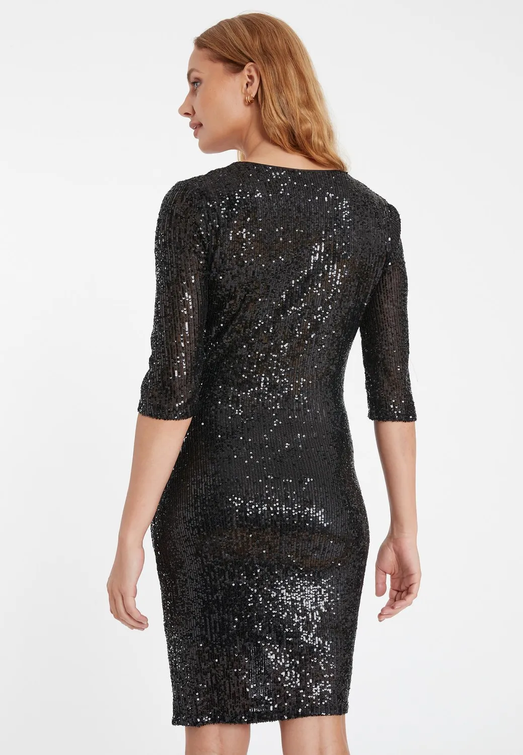 Ana Alcazar Sally abito paillettes nero scollo V