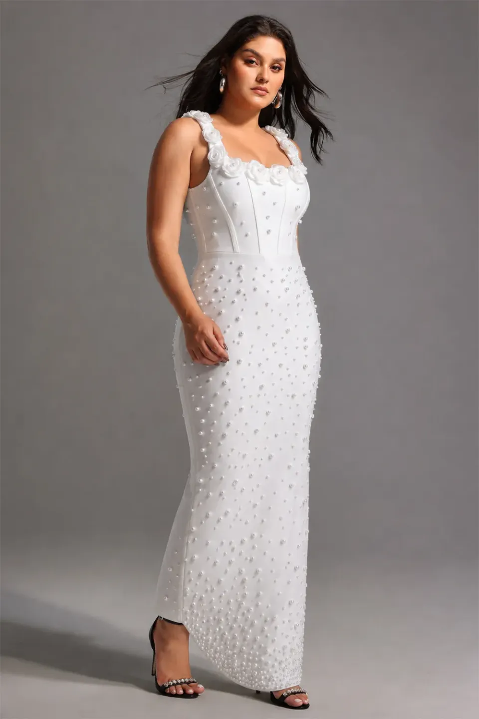 Bella Barnett Shea abito maxi bandage perle bianco