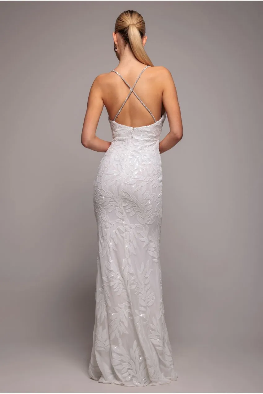 Goddiva Diamante Strap Abito Maxi Bianco Paillettes